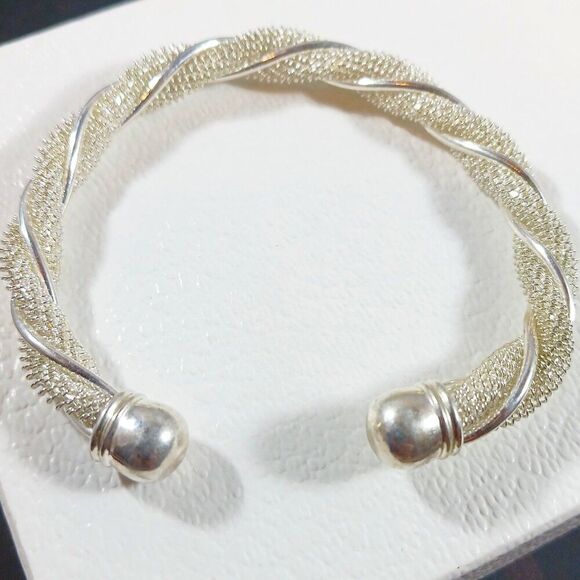 Vintage Silver Tone Twisted Mesh and Wire Cuff Bracelet - Picture 1 of 5
